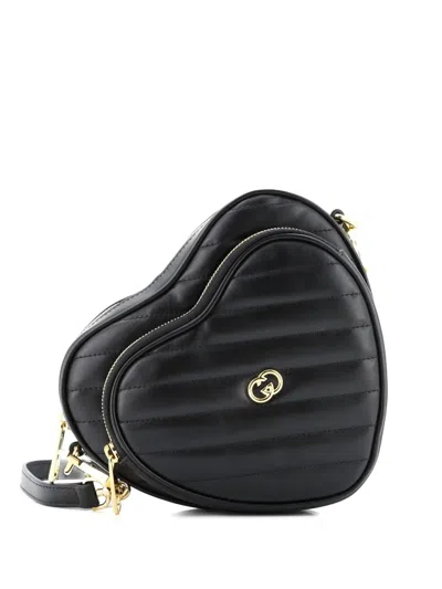 Pre-owned Gucci Interlocking G Heart Diagonal Quilted Leather Mini Shoulder Bag In Black