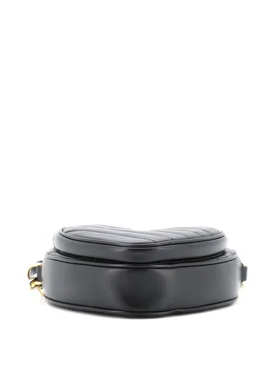 Pre-owned Gucci Interlocking G Heart Diagonal Quilted Leather Mini Shoulder Bag In Black