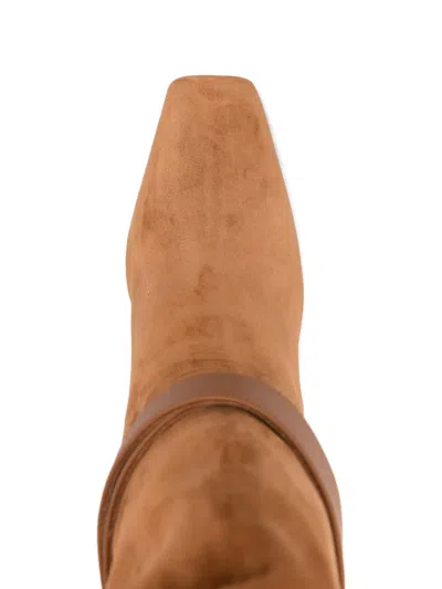 Ferragamo 90mm Buckle-strap Knee-high Boots In Brown