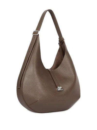 Courrèges Logo-buckle Shoulder Bag In Brown