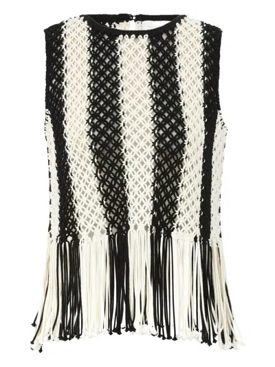 Zimmermann Macramé-fabric Fringed-hem Top In Neutral