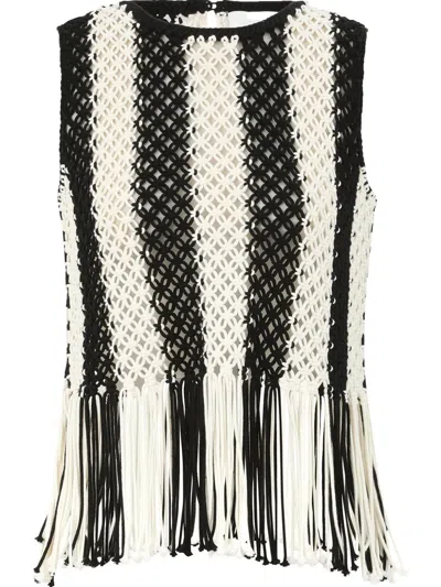 Zimmermann Macramé-fabric Fringed-hem Top In Neutral
