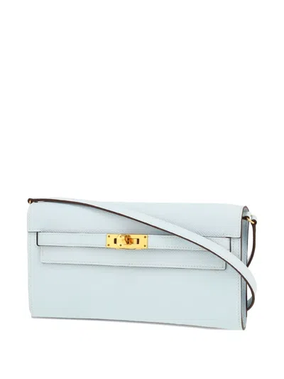 Pre-owned Hermes 2020 Kelly To Go Epsom-leather Clutch Bag In Blue