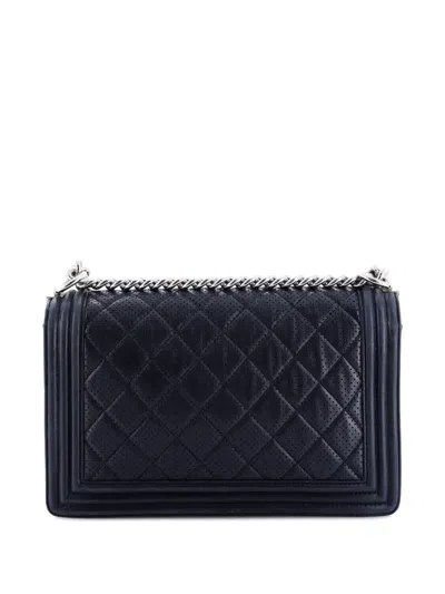 Pre-owned Chanel Boy Flap Bag Quilted Perforated Lambskin New Medium Shoulder Bag In Blue
