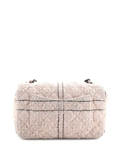 Pre-owned Chanel Classic Single Flap Bag Quilted Tweed Mini Crossbody Bag In Black