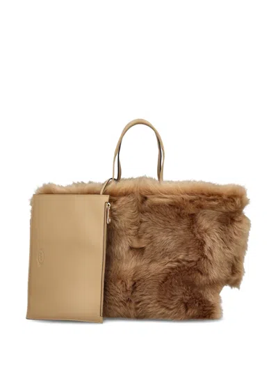 Tod's Shearling Small Tote Bag In Pink