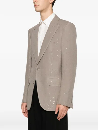 Tom Ford Speckled Two-button Jacket In Neutral