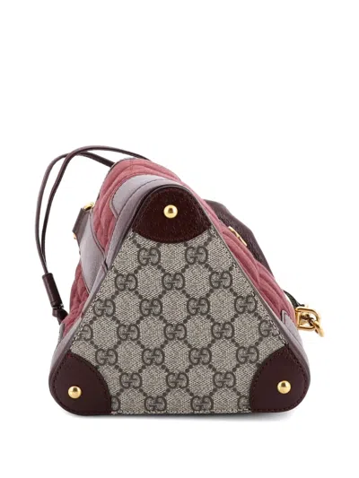 Pre-owned Gucci Drawstring Crossbody Bag Quilted Mini Gg Canvas And Leather With Gg Coated Canvas Mini Bucket Bag In Brown