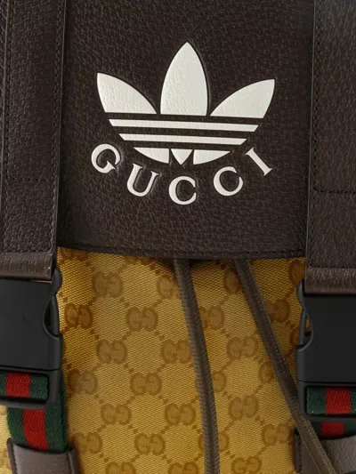 Pre-owned Gucci X Adidas Double Pocket Buckle Gg Coated Canvas Medium Backpack In Brown