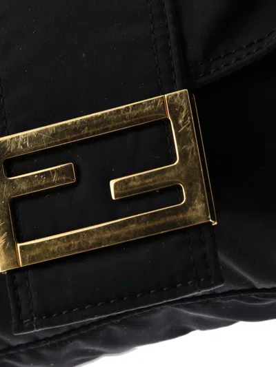 Pre-owned Fendi Porter Baguette Bag Nylon Medium Belt Bag In Black