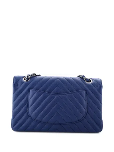 Pre-owned Chanel Classic Double Flap Bag Chevron Caviar Medium Shoulder Bag In Blue