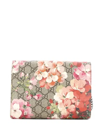 Pre-owned Gucci Dionysus Chain Wallet Blooms Print Gg Coated Canvas Small Crossbody Bag In Brown
