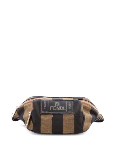 Pre-owned Fendi Front Pocket Waist Bag Pequin Canvas Belt Bag In Brown