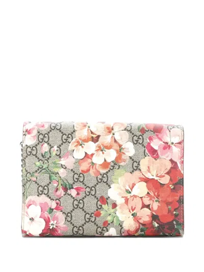 Pre-owned Gucci Dionysus Chain Wallet Blooms Print Gg Coated Canvas Small Crossbody Bag In Brown