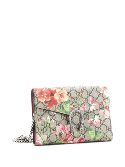 Pre-owned Gucci Dionysus Chain Wallet Blooms Print Gg Coated Canvas Small Crossbody Bag In Brown