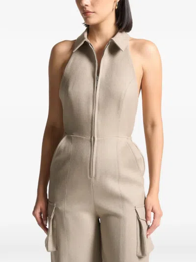 Manière De Voir Halterneck Cargo Jumpsuit In Brown