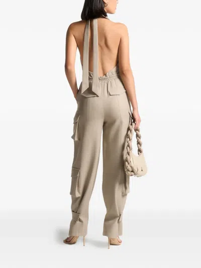 Manière De Voir Halterneck Cargo Jumpsuit In Brown