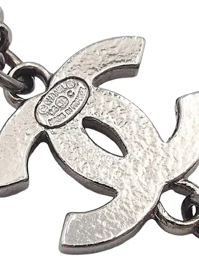 Pre-owned Chanel 2006 Silver Plated Faux Pearl Enamel Cc Eiffel Tower Charm Necklace Costume Necklace