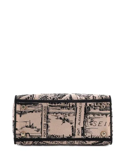 Pre-owned Dior Lady D-lite Bag Embroidered Canvas Medium Satchel In Black