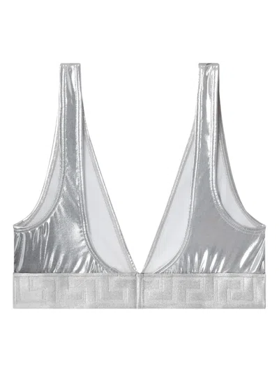 Versace Metallic Triangle Bikini Top In Silver