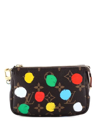 Pre-owned Louis Vuitton Pochette Accessoires Yayoi Kusama Painted Dots Monogram Canvas Mini Clutch Bag In Brown