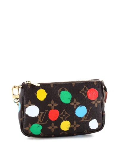 Pre-owned Louis Vuitton Pochette Accessoires Yayoi Kusama Painted Dots Monogram Canvas Mini Clutch Bag In Brown