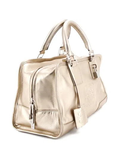 Pre-owned Loewe Amazona Bag Embossed Leather 28 Satchel In Gold