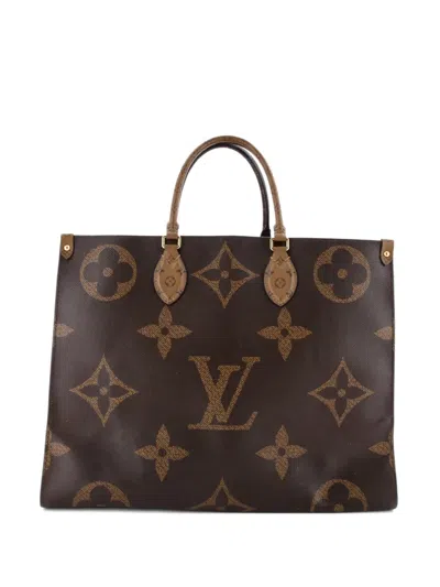Pre-owned Louis Vuitton Onthego Reverse Monogram Giant Gm Tote Bag In Brown