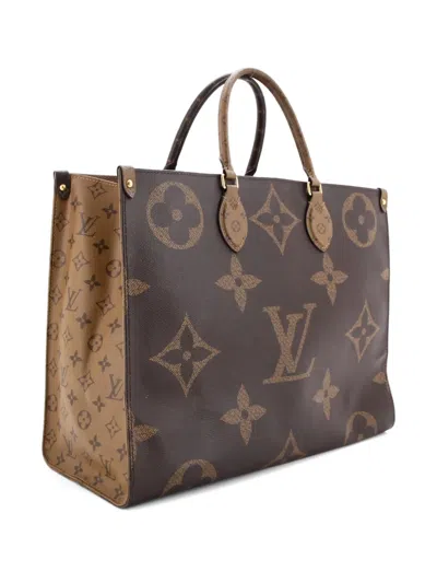 Pre-owned Louis Vuitton Onthego Reverse Monogram Giant Gm Tote Bag In Brown