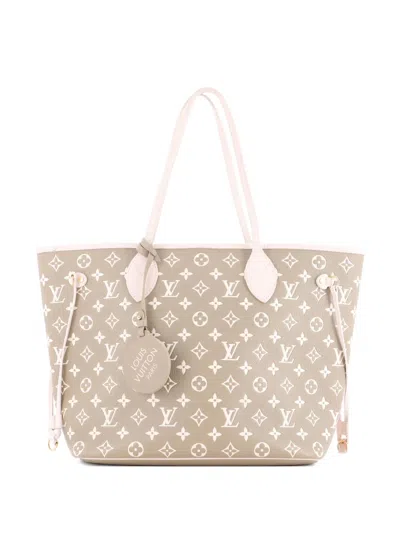 Pre-owned Louis Vuitton Neverfull Nm Tote Spring In The City Monogram Empreinte Leather Mm Shoulder Bag In Green