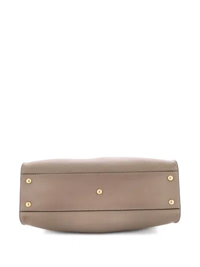 Pre-owned Fendi Peekaboo Bag Leather With Plexiglass Detail Regular Satchel In Gray