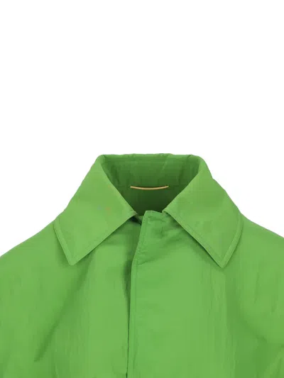 Saint Laurent Taffeta Piped Pockets Coat In Green