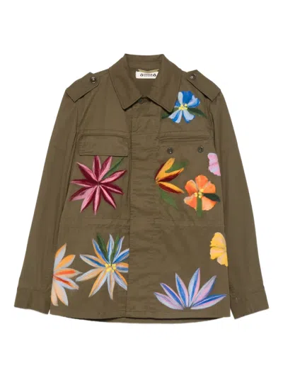 Pre-owned A.n.g.e.l.o. Vintage Upcycling Floral-embroidered Jacket In Green