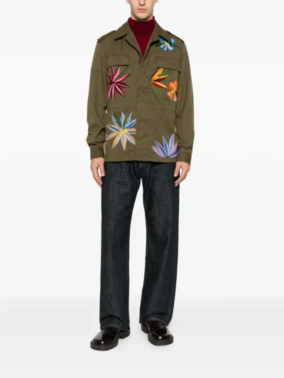 Pre-owned A.n.g.e.l.o. Vintage Upcycling Floral-embroidered Jacket In Green