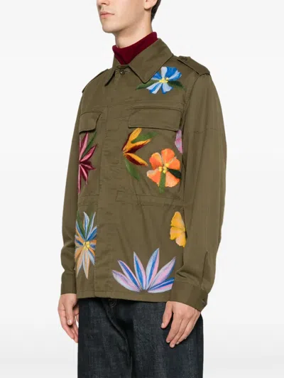 Pre-owned A.n.g.e.l.o. Vintage Upcycling Floral-embroidered Jacket In Green