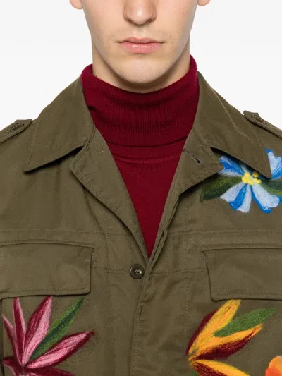 Pre-owned A.n.g.e.l.o. Vintage Upcycling Floral-embroidered Jacket In Green