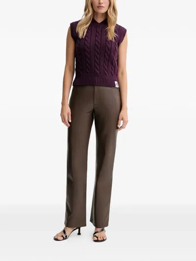 Bally Cable-knit V-neck Top In Purple