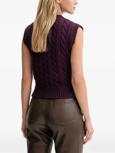 Bally Cable-knit V-neck Top In Purple