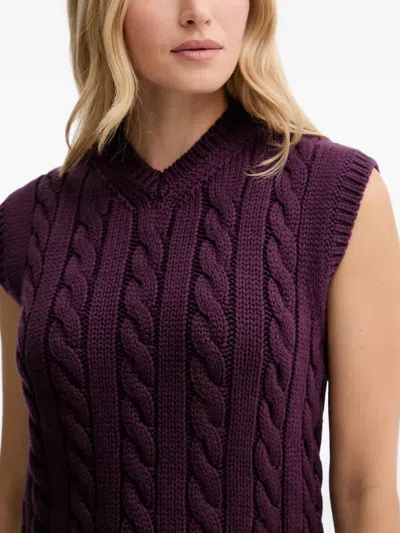Bally Cable-knit V-neck Top In Purple