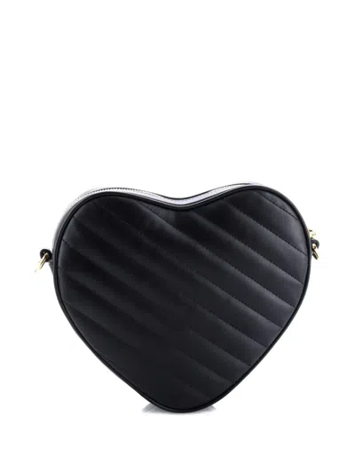 Pre-owned Gucci Interlocking G Heart Diagonal Quilted Leather Mini Shoulder Bag In Black