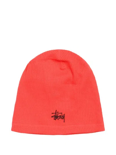 Stussy Waffle Beanie Hat In Red