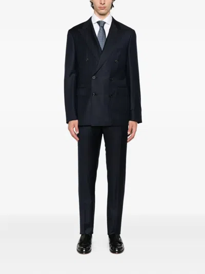 Canali Double-breasted Suit In Blue