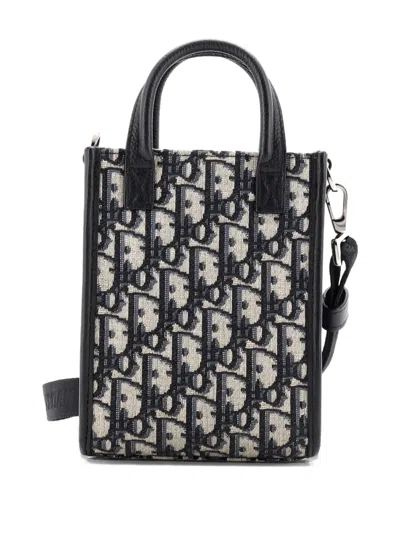 Pre-owned Dior Safari North South Convertible Oblique Canvas Mini Tote Bag In Blue