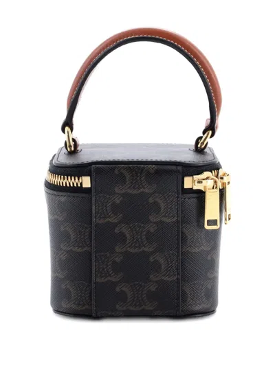 Pre-owned Celine Top Handle Square Vanity Case Triomphe Coated Canvas Mini Shoulder Bag In Brown
