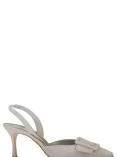 Manolo Blahnik Maysli 70 Buckled Suede Slingback Pumps In Grey