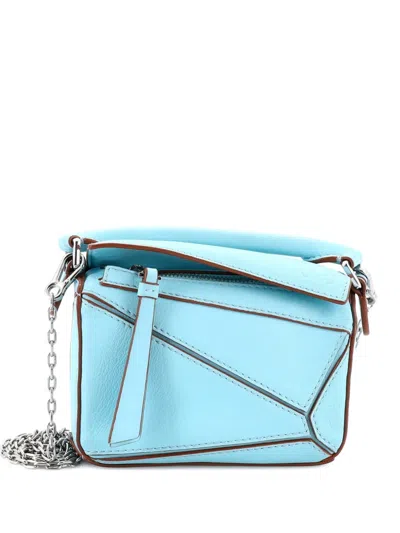 Pre-owned Loewe Puzzle Bag Leather Nano Crossbody Bag In Blue