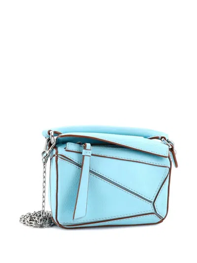 Pre-owned Loewe Puzzle Bag Leather Nano Crossbody Bag In Blue