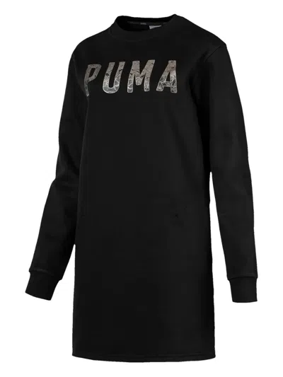 Puma Logo Fleece Mini Dress In Black