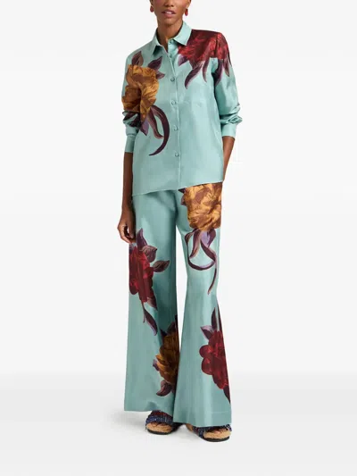La Doublej Floral Palazzo Trousers In Animal Print