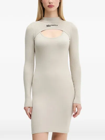 Karl Lagerfeld Jeans Long-sleeve Cut-out Mini Dress In Neutral